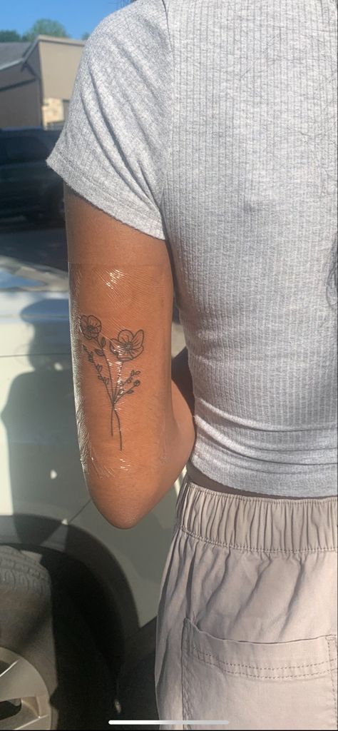 bouquet of flowers tattoo Tattoo Ideas Female No Flowers, Under Forearm Tattoo Women, Back Of The Arm Tattoo For Women, Forarm Tattoos Woman, Side Forearm Tattoo Women, Back Of Arm Tattoo, Forarm Tattoos, Forearm Tattoo Women, Tattoo Women