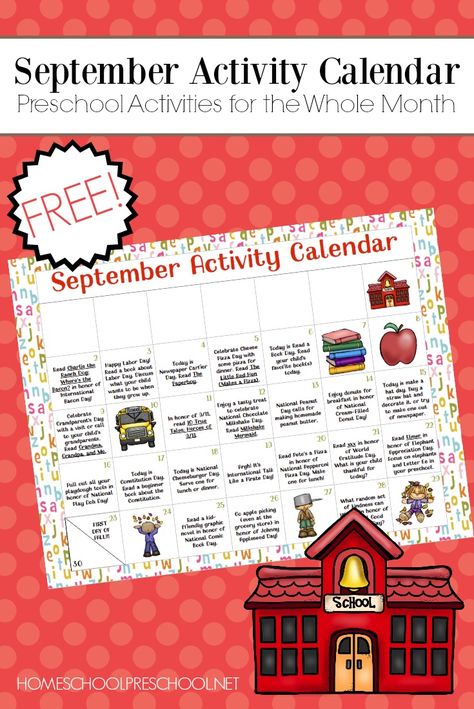 Don't miss this month's preschool activity calendar! Celebrate all of September's special days with picture books, seasonal printables, and hands-on fun! #homeschoolprek #activitycalendar #preschoolactivitycalendar #johnnyappleseedday September Activity Calendar, September Preschool, Preschool Calendar, Activity Calendar, Seasonal Printables, September Activities, Daycare Forms, Calendar Activities, Free Preschool Printables