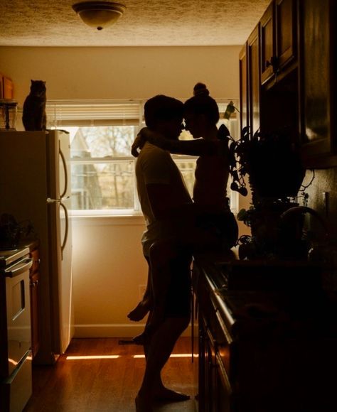 Kitchen Counter Kissing, Couples In Kitchen Mornings, Couple Sitting On Couch Aesthetic, Kitchen Kissing Couple Aesthetic, Renovation Aesthetic Couple, Couple Dancing In Living Room, Kitchen Romance Aesthetic, Dark Romance Aesthetic Bedroom, Couple On Couch Aesthetic