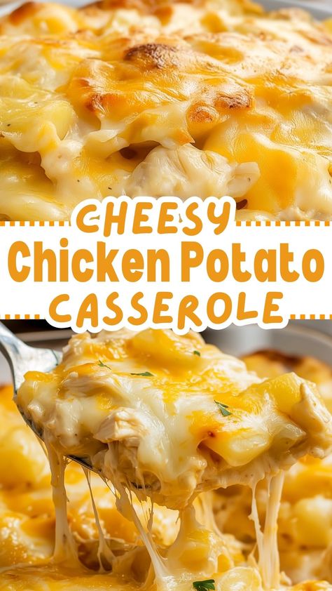 Cheesy Chicken Potato Casserole Chicken Hotdish Recipes Easy Dinners, Cheesy Potatoes With Chicken, Creamy Potato Casserole Recipes, Chicken N Potatoes Recipes, Potatoes Chicken Casserole, Cheesy Chicken Potatoes, Easy Chicken Potato Casserole Recipes, Chicken Potatoes Casserole Recipes, Cheesy Chicken Potato Bake