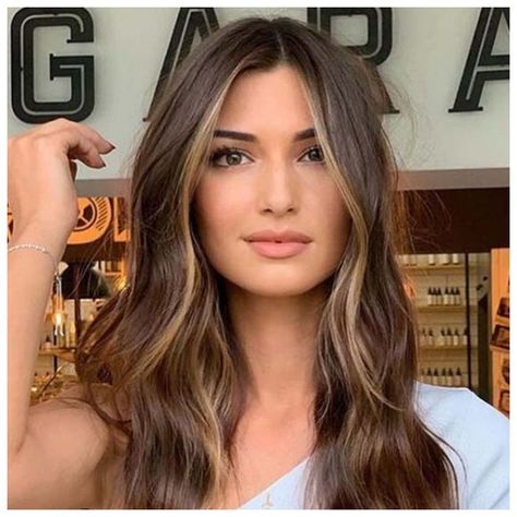 Subtle Front Highlights, Brunette Front Highlights, Lighter Front Hair Highlights, Front Highlights Brown Hair, Contouring Hair Brunette, Brown Hair Subtle Highlights, Partial Highlights Vs Full Highlights, Brown Bayalage Hair, Highlights Brown Hair Short