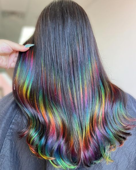 Rainbow Prism Hair, Prism Hair, Hair References, Colourful Hair, Rainbow Prism, Rainbow Ombre, Hair Reference, Roots Hair, Hair Colour