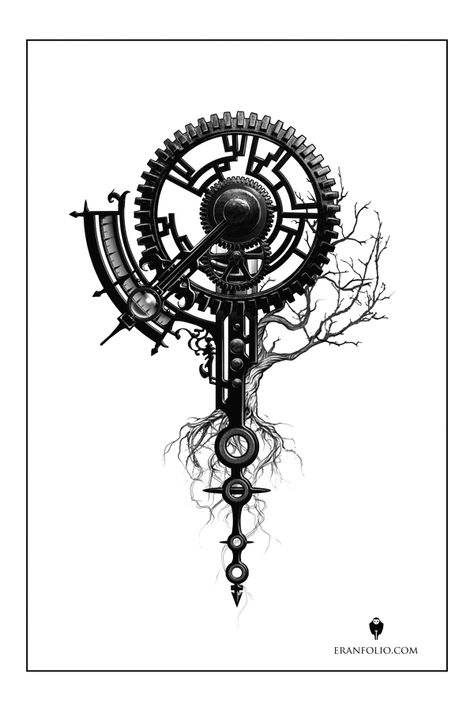 Clock over tree of life -tattoo design Gear Tattoo, Steampunk Tattoo, Kunst Tattoos, Geniale Tattoos, Tree Of Life Tattoo, Clock Tattoo, Star Wars Tattoo, Time Tattoos, Tattoo Life