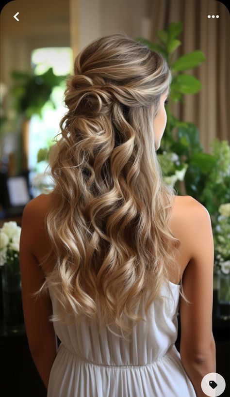 Wedding Partial Updos For Long Hair, Fall Bride Hairstyles, Wedding Hair With Clip In Extensions, Wedding Hair Front View, Elegant Bride Hair, Half Pony Hairstyles, Bride Hair Down, Half Pony, Bridesmaid Hair Inspo