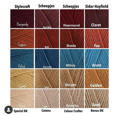 Stylecraft Special Dk Combinations, Yarn Palette, Red Heart Yarn Colors, Rustic Color Palettes, 2 Color Combinations, Yarn Color Combinations, Temperature Blanket, Yarn Organization, Color Mixing Chart