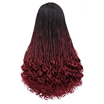 Black Women Beauty, Box Braids With Curly Ends, Burgundy Box Braids, Braids With Curly Ends, Red Box Braids, Ombre Box Braids, Black Box Braids, Ombre Burgundy, Black Red Hair