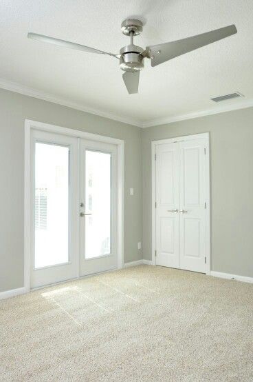 Wall/carpet color Grey Walls White Trim, Grey Kitchen Colors, Greige Walls, Carpet Diy, Cream Carpet, Neutral Carpet, Double French Doors, Gray Walls, Light Grey Walls