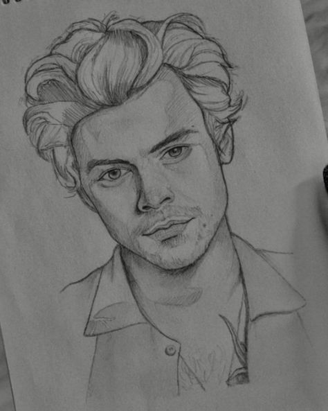 Harry Styles Portrait Sketch, Anime Man Drawing Tutorial, Drawing Ideas Of People Sketch, Harry Styles Sketch Pencil, Harry Styles Drawing Pencil, Harry Styles Portrait Drawing, Guy Sketches Faces, Man Face Drawing Sketches, Celebrity Sketches Easy