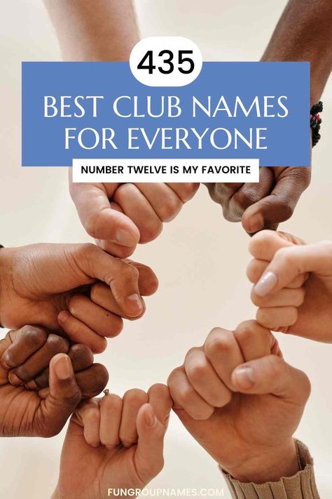 Discover our 435 best club names for every interest and passion. From sports teams to book clubs, find the perfect name! Book Club Names, Group Names, Lifestyle Club, Service Club, Explorers Club, Yoga Club, Cycling Club, Gentlemens Club, Name Games