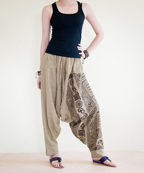 Om Ancient Hindu Script Pattern Harem Aladdin by AmazingThaiStore Pants Pattern Free, Hammer Pants, Thai Fisherman Pants, Genie Pants, Funky Pants, Fisherman Pants, Harem Pant, Hippie Pants, Yoga Pants Outfit