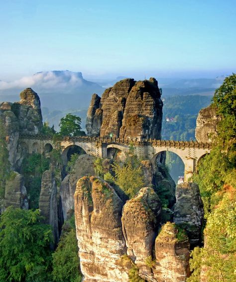 Tremendous old school engineering Saxon Switzerland, Old Bridges, Saxony, Perfect World, Nature Photos, Beautiful Landscapes, Monument Valley, Europe Travel, Places To See