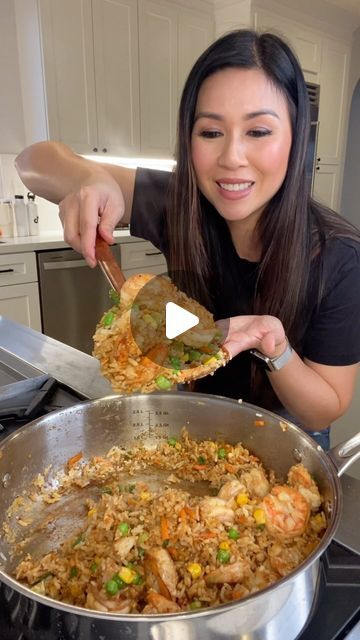 My Nguyen on Instagram: "Save my recipe for Shrimp Fried Rice! I make fried rice at least once a week because we always have leftover rice. In a large pan heat up 2 tbsps of butter on medium heat and then add 1 pound of shrimp and 2 tbsps of minced garlic. Cook for 2-3 minutes then add 3 cups of rice, 2 eggs and 2 tbsps of sesame oil. Cook for a 1-2 mins to reheat the rice then add 1 cup of frozen assorted veggies and cook for another 2-3 minutes. Lastly sprinkle green onions and add 2-3 tbsps of soy sauce and cook for another 2-3 minutes. #friedrice #shrimpfriedrice #leftoverrice #dinnerideas #dinnerrecipe #recipevideo #cookingvideo Please follow FDA Food and Safety Guidelines" Mixed Seafood Fried Rice, Chicken Fried Rice With Frozen Veggies, How To Make Shrimp Fried Rice Easy, Rice And Seafood Recipes, Easy Shrimp And Rice Recipes Quick, Shrimp And Rice Stir Fry, Fried Shrimp Rice Recipes, Shrimp Fried Rice No Veggies, Best Chicken Fried Rice Recipe Ever