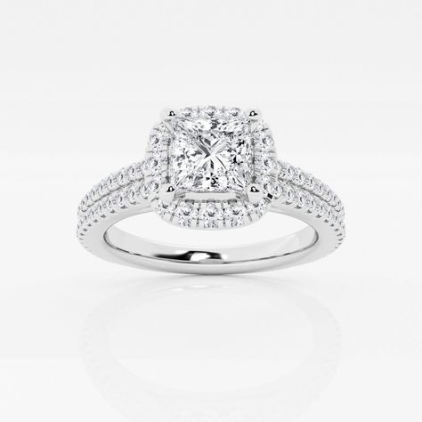 1 1/4 ctw Princess Lab Grown Diamond Double Row Halo Engagement Ring 14K White Gold FG, VS2+ Engagement Rings Halo Princess Cut, Split Shank Halo Engagement Ring, Engagement Ring For Him, Pretty Engagement Rings, Dream Wedding Ring, Ring Inspo, Cute Engagement Rings, Future Engagement Rings, Diamond Engagement Wedding Ring