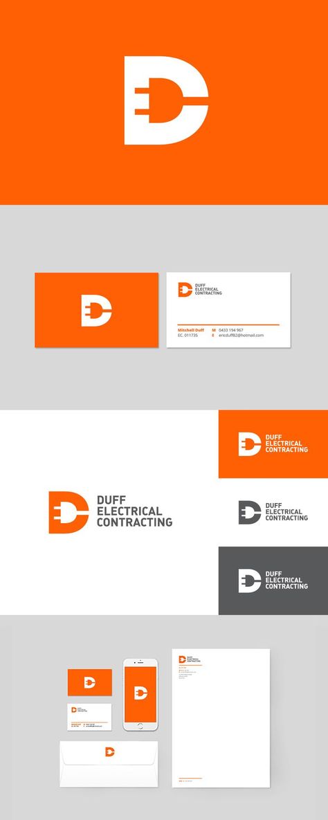 Branding for Duff Electrical by Robot Eats Popcorn. #branding #design #electrical #logo Great Logo Design, Business Branding Design, Negative Space Logos, Web Design Mobile, Graphisches Design, Inspiration Logo Design, Logo Luxury, Letter D, Business Advertising Design