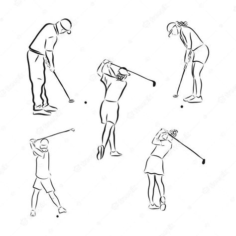 Golf Sketch Art, Golf Poses Drawing, Golf Drawing Ideas, Golf Art Drawing, Golf Doodles, Animae Drawings, Golf Sketch, Golf Illustration, Golf Drawing