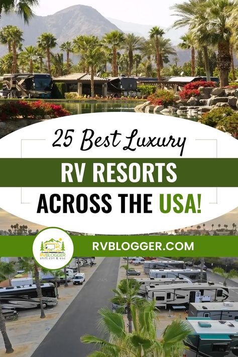 Chase sceneries and the best outdoor adventures with the best luxury RV resorts all across the USA! There's a lot to explore in these 25 resorts so if you're looking to experience a bit more glamor and convenience than a regular campground, then check these out - click to browse. Luxury Campgrounds, Resorts Usa, Luxury Rv Resorts, Rv Lots, Best Rv Parks, Rv Resorts, Rv Destination, Camping Inspiration, Glamping Resorts