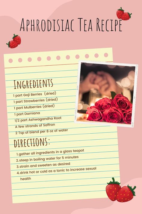 Romance Aphrodisiac Foods For Women, Aphrodisiac Tea, Aphrodisiac Recipes, Elixir Recipe, Romantic Activities, Cacao Ceremony, 16/8 Fasting, Tea Blends Recipes, Aphrodisiac Foods