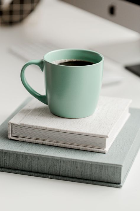 Browse Free HD Images of Mint Green Mug Full Of Black Coffee On Top Of Books Vintage Leather Journals, Coffee Artwork, Green Mugs, Coffee Photography, Coffee And Books, Leather Journal, Milk Chocolate, Book Photography, Black Coffee