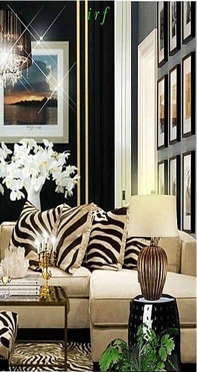 Animal Theme Living Room, Rh Living Room, Zebra Living Room, Zebra Print Decor, Animal Print Rooms, Zebra Decor, Animal Print Decor, Black And White Living Room, African Home Decor