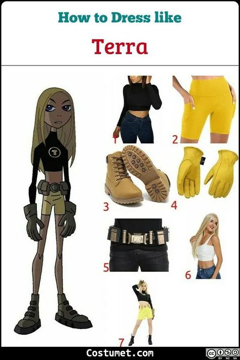 Terra (Teen Titans) Costume for Cosplay & Halloween 2020 Teen Titans Go Halloween Costumes, Tara Teen Titans, Teen Titans Halloween Costume, Teen Titans Go Costume, Teen Titans Costume, Terra Teen Titans, Terra Markov, Teen Titans Outfits, Yellow Wig