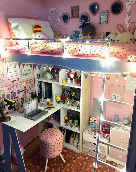 A Desk, Bunk Bed, Loft Bed, Loft, Desk, Bedroom, Bed, Kawaii