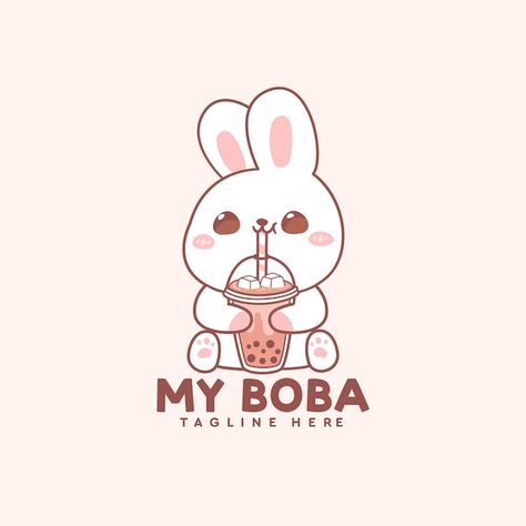 Cute Bunny Drinking Boba, Kawaii Shirt Design, Cute Milktea Logo, Cute Boba Drawing, Cute Animal Logo, Milk Tea Cartoon, Simple Tshirt Design, Tea Cartoon, Drink Boba