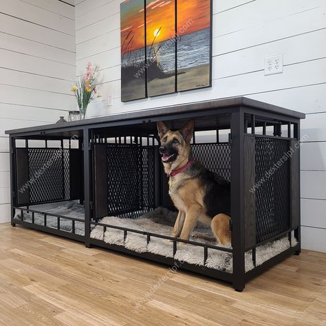 This Collection of Double and Triple Dog Crate Furniture Designs are made to house 2 and 3 dogs. This beautiful collection of pet furniture will be your next statement piece. Triple Dog Crate, Double Dog Kennel Furniture, Xl Dog Crate, Furniture Dog Kennel, Luxury Pet Furniture, Diy Dog Run, Double Dog Kennel, Modern Dog Crate, Dog Nook