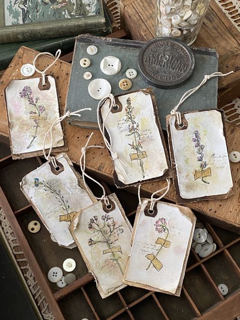 Tim Holtz Ephemera Ideas, Mixed Media Tags Ideas, Tim Holtz Cards Ideas, Tim Holtz Ephemera, Stamped Tags, Journaling Tags, Homemade Tags, Tim Holtz Tags, Tim Holtz Crafts