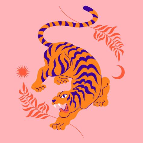 Art Tigre, Asian Tigers, Chinese Tiger, Tiger Vector, Tiger Drawing, Tiger Illustration, Tiger Painting, Tiger Design, Fabric Wall Art