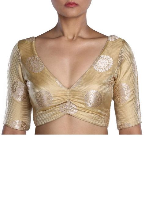 Golden Blouse Designs Pattern Style, Brocade Blouse Designs Pattern Fashion Styles, Golden Blouse Designs, Gold Blouse Designs, Ikat Blouse Designs, Black Color Hairstyles, Brocade Blouse Designs, Saree Jacket Designs, Golden Blouse