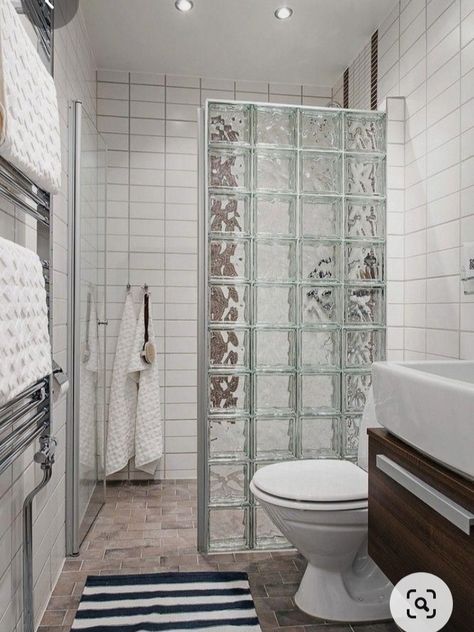 Glass Block Shower, Small Bathroom With Shower, Small Bathroom Layout, Desain Pantry, Small Bathroom Makeover, Bathroom Remodel Designs, Bathroom Remodel Shower, Glass Block, Bathroom Design Luxury