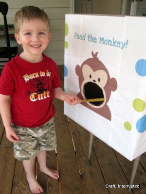 Craft, Interrupted: Monkey Party Games - Feed the Monkey! Feed The Monkey, Monkey Party Ideas, Sock Monkey Party, Curious George Birthday Party, Monkey Birthday Parties, Monkey Games, Monkey Party, Curious George Party, Monkey Crafts