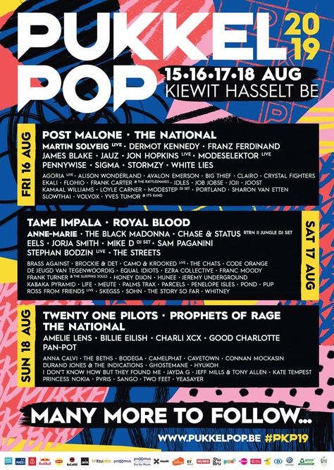 Pukkelpop 2019 - Music Festival Wizard European Festivals, Music Festival Logos, Concert Poster Design, Not Done Yet, Festival Guide, Festival Logo, Festival Inspo, Festival Flyer, Music Festival Poster