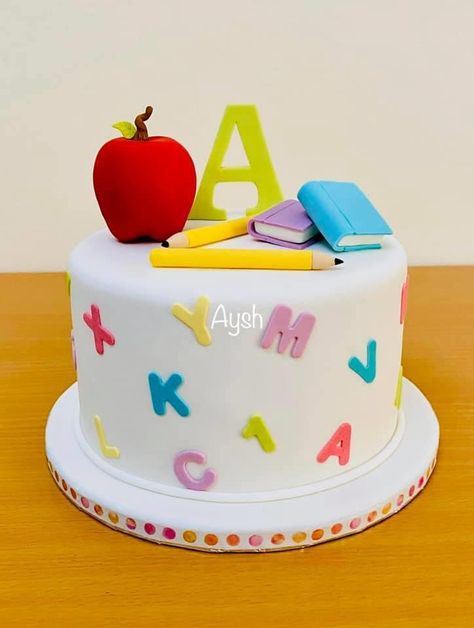 Alphabet Theme Cake, Preschool Cake Ideas, School Theme Cake Ideas, Kindergarten Cake Ideas, Teacher Appreciation Cake Ideas, Teacher Cakes Ideas Birthday, Teacher Theme Cake, School Cake Ideas, Kindergarten Cake