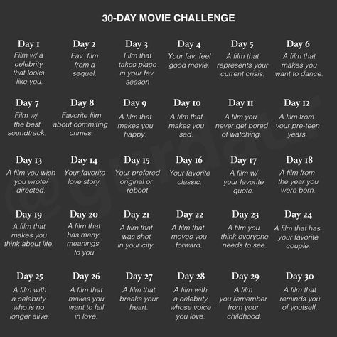 Designed for Instagram. 30 Day Movie Challenge, Instagram Challenges, Movie Challenge, Instagram Challenge, 30 Day Challenge, Day Challenge, Good Movies, 30 Day, Feelings