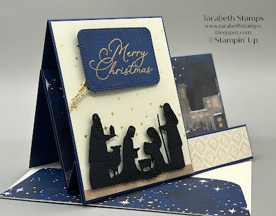 Nativity Christmas Cards, Christmas Card Tutorials, Side Step Card, Step Card, Stamped Christmas Cards, Fancy Fold Card Tutorials, Christmas Blessings, Step Cards, Flip Cards