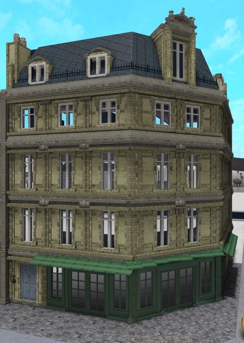 Parisian House Plans, Very Detailed Bloxburg House, Nyc Grocery Store Exterior, Retro Bloxburg House Layout, Bloxburg French Apartment, Bloxburg Nyc Building, Thrift Store Exterior, Bloxburg Paris Apartment, Paris In Bloxburg