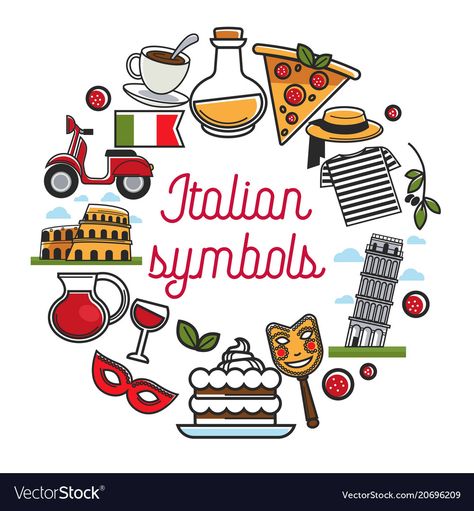 Italian Symbols, Circle Cartoon, Frank Costello, Italian Plates, Italian Pizza Recipe, Italian Posters, Student Humor, Eat Pray Love, Famous Buildings