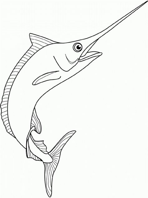 Water Animals Art, Marlin Fish, Ocean Projects, Animal Stencil, Fish Drawings, Scroll Saw Patterns, Outline Drawings, Flash Art, Fish Art