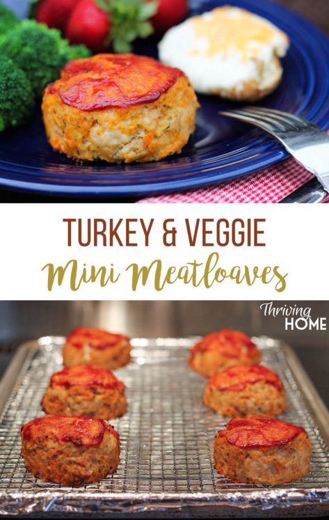 Mini Turkey and Veggie Meatloaves: Easy Freezer Meal | Thriving Home Mini Meatloaves, Easy Freezer Meals, Paleo Crockpot, Turkey Meatloaf, Freezer Cooking, Make Ahead Meals, Toddler Meals, Freezer Meals, Turkey Recipes