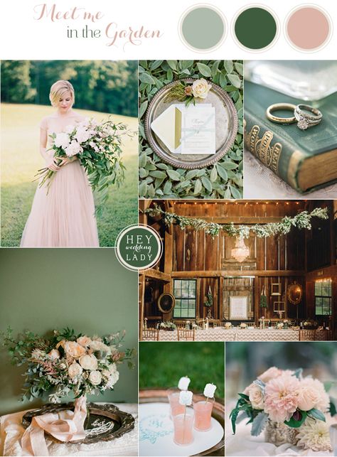 Down the Garden Path - Forest Green and Blushing Peach Wedding Inspiration | See More! http://heyweddinglady.com/down-the-garden-path-a-forest-green-and-peach-wedding/ Blush Wedding Colors, Ethereal Wedding, Summer Wedding Colors, Emerald Wedding, Wedding Palette, Peach Wedding, Wedding Color Palette, Forest Wedding, Wedding Color