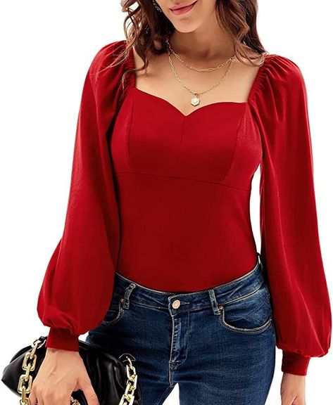 minimalist style
casual style
aesthetic outfits men
classic style women
spring outfits 2022 trends Sweetheart Neckline Shirt, Sweetheart Neckline Top, Retro Blouse, Red Long Sleeve Shirt, Perfect Figure, Fitted Blouses, Puff Sleeve Top, Peasant Tops, Red Blouses