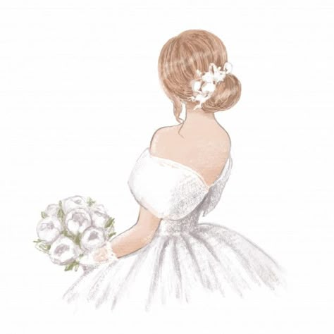 Bride with a bouquet. hand drawn illustr... | Premium Vector #Freepik #vector #wedding #vintage #hand #woman Bride Illustration Drawing, Bride Illustration, Bride And Groom Cartoon, Bride Clipart, Bride Silhouette, Bride Design, Woman Hands, Wedding Drawing, Wedding Dress Sketches