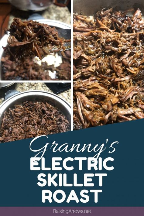 Electric Skillet Roast Beef, Electric Skillet Pot Roast, Electric Skillet Roast, Pot Roast In Electric Skillet, Electric Skillet Meals Dinners, Electric Skillet Recipes Easy, Shredded Roast Beef, Shredded Roast, Salad Master