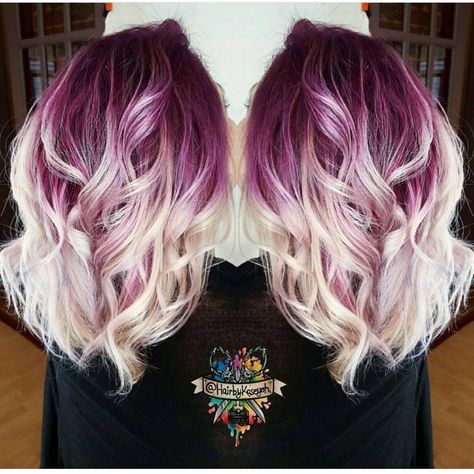 “Gorgeous deep lilac shadow root with vanilla white blonde shafts and ends by @hairbykaseyoh #hotonbeauty” Plum Purple Hair, Lilac Hair Color, Underlights Hair, White Blonde Hair, Makeup Tip, Lilac Hair, Hair Color Purple, Color Your Hair, Penteado Cabelo Curto