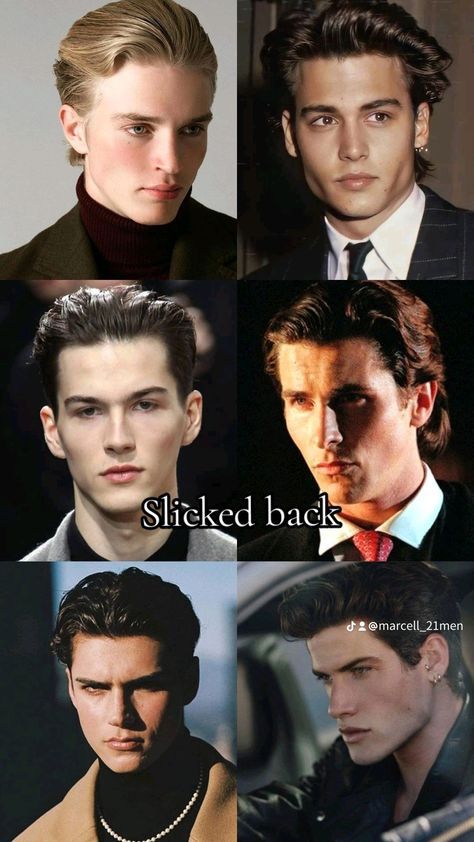 Slick Mens Hairstyles, Man With Slicked Back Hair, How To Get Slick Back Hair, Types Of Hairstyles Men, Types Of Mens Haircut, Slicked Back Long Hair Men, Slick Backed Hairstyles, Types Of Haircuts Men, Men Slick Back Hairstyle