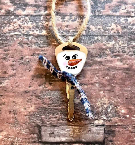 Snowman Key Ornament, Christmas Tree Decoration, Old Key Snowman, Unique Gift, Hanging Snowman Key, Vintage Key, Snowman Key, Snowman - Etsy Key Ornament, Paint Keys, Old Key, Vintage Key, Ornament Christmas Tree, Snowman Painting, Sell My Art, Vintage Keys, Christmas Tree Decoration