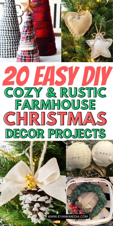 Ready to bring a warm, rustic vibe to your home this holiday season? We've got some amazing EASY DIY Farmhouse Christmas decor projects that'll make your space feel extra cozy and inviting. via @eyankimedia Rustic Christmas Crafts Diy, Rustic Diy Christmas Decor, Christmas Crafts Farmhouse, Christmas Place Cards Diy, Country Christmas Decorations Diy, Farmhouse Christmas Ornaments Diy, Country Christmas Diy, Diy Farmhouse Christmas Decor, Christmas Decor Projects