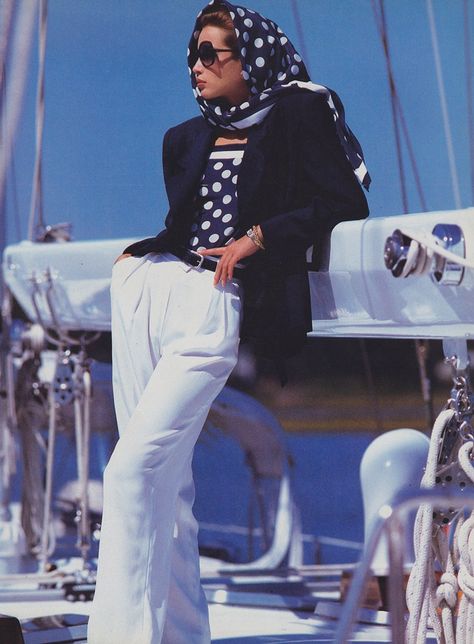 The formula for nautical style is as simple as it is perfect: navy, white, and a stripe. Here, the best nautical style from the Vogue archives. Yacht Fashion, Nautical Outfits, Vogue Archive, Patrick Demarchelier, Tim Walker, Vogue Us, Christy Turlington, Vogue Australia, Old Money Style