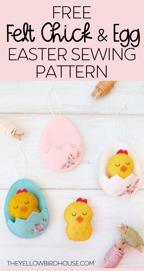 Free Easter Sewing Pattern - Felt Chick in an Egg - Chicken Projects, Felt Easter Eggs, Homemade Easter Baskets, Easter Sewing, Crafty Mom, Free Pattern Download, Felt Animal, Felt Crafts Diy, Embroidered Felt